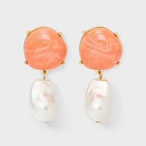 A New Day NWT Peach/Pink and Pearl Gold Drop/Dangle Earrings
